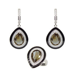 Комплект Султан-26, султанит, покрытие родий, размеры кольца: 17, 18, 19, 20