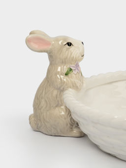 Ваза для фруктов, 26х6 см, керамика, молочно-серая, Кролики с корзинкой, Brown Rabbit - Anna lafarg фото 3