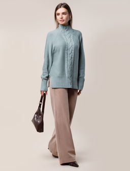 Свитер фактурной вязки с узором косы - Vilatte фото 5