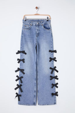 Mavi Kurdele/Fiyonk Detayl? Normal Bel Wide Leg Jeans TWOSS25JE00035 - Trendyolmilla фото 6