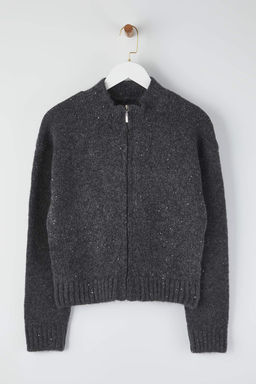 Vizon Fermuarl? Dik Yaka Yumusak Dokulu Payetli Triko H?rka TWOAW26HI00053