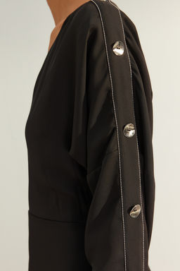 Trendyolmilla Limited Edition Siyah A Kesim Dikis Detayl? Dokuma Elbise TWOAW24EL00866  фото 4