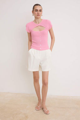 Pembe Cut Out Detayl? Ozel Yaka Triko Bluz TWOSS26BZ00893