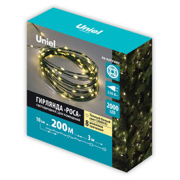 ULD-S20000-2000/DGA WARM WHITE IP20 DEW Гирлянда светодиодная "Роса", 200м. 2000 светодиодов. Теплый белый свет. Провод зеленый. ТМ Uniel