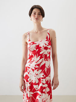 U Yaka ?i?ekli Ask?l? Elbise