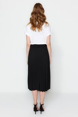 TRENDYOLMILLA Siyah Klos Yuksek Bel Midi Piliseli Smart Krep Orme Etek TWOSS23ET00048  фото 5