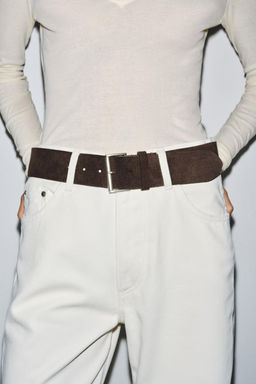 SQUARE BUCKLE SPLIT SUEDE LEATHER BELT