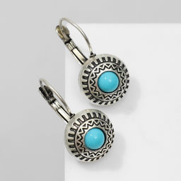 Серьги "Этника" круг в узорах, цвет голубой в чернёном серебре