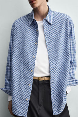 CAMISA RELAXED FIT CUADROS TEXTURA / Azul - Zara фото 5