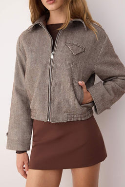 Kahverengi Bal?ks?rt? Desenli Oversize Kal?p Bomber Ince Ceket Mont TWOAW26MO00129 - Trendyolmilla фото 4