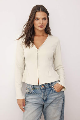 Tas Soft Touch V Yaka Fermuarl? Regular/Normal Kesim Orme Bluz TWOAW26BZ00180