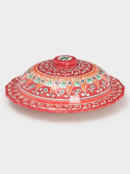 Блинница узбекская Риштанская Керамика «Цветы», d=24 см, керамика, красная
