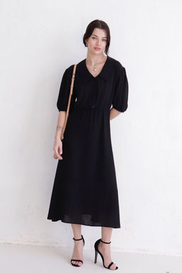 Платье-миди с отложным воротником чёрное - Martichelli фото 8