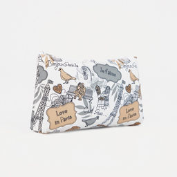 Цена за 3 шт. Косметичка-пенал на молнии, плоская, маленькая, с рисунком Париж, бежевая/серая