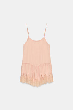 VESTIDO LENCERO SATINADO ENCAJE / Rosa pastel - Zara фото 6