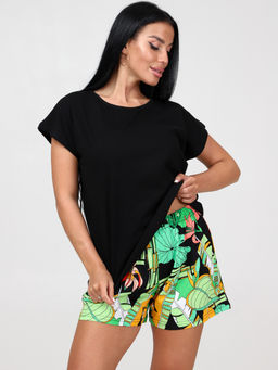 827 ПИЖАМА ЖЕНСКАЯ (шорты) (Чёрный/зеленый) - А-дина фото 3