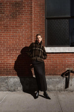 CHECKED KNIT BOMBER JACKET