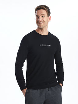 Bisiklet Yaka Uzun Kollu Bask?l? Erkek Sweatshirt