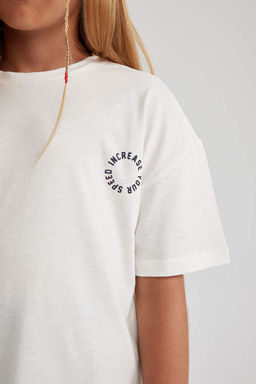 Футболка с короткими рукавами и принтом для девочек Relax Fit - Defacto фото 6