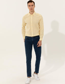 Sar_ Keten Kar___ml_ Slim Fit Uzun Kollu G_mlek