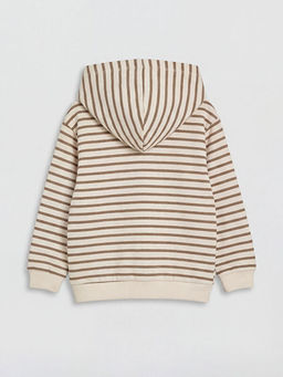 Kap??onlu ?izgili Erkek Bebek Fermuarl? Sweatshirt