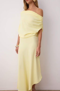 Siyah A Kesim Kay?k Yaka Dokuma Midi S?k Elbise TPRSS25EL00321 - Trendyolmilla фото 6