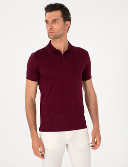 Bordo Slim Fit %100 Pamuk Polo Yaka T-shirt