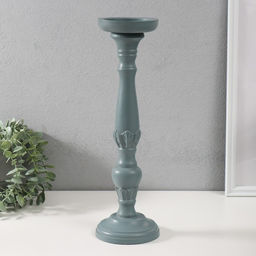 Деревянный подсвечник на 1 свечу «Колонна цветочная», серо-сиреневый, 10×10×37 см