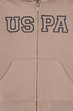 Erkek _ocuk Koyu Bej Fermuarl_ Kap__onlu Sweatshirt - U.s. polo assn фото 3