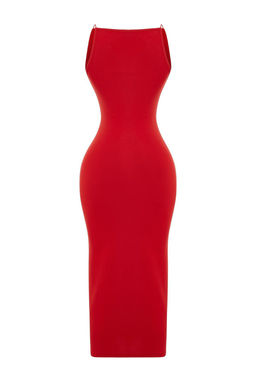 TRENDYOLMILLA K?rm?z? Vucuda Oturan Halter Yaka Fitilli Esnek Orme Midi Kalem Elbise TWOSS24EL00020 фото 8