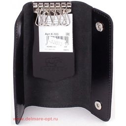 Футляр для ключей Premier-К-103 (на 6 ключей, 6*15см) натуральная кожа черный гладкая (89) 124573  фото 2