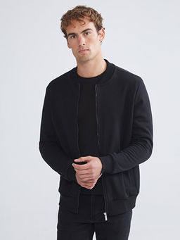 Kolej Yaka Erkek Kal?n Fermuarl? Sweatshirt