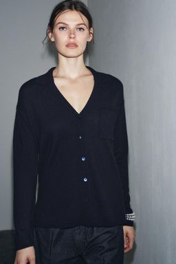 OVERSIZED EXTRA SOFT 100% WOOL POLO CARDIGAN - Zara фото 2