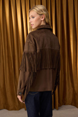 Ozel Koleksiyon Kahverengi Oversize Kal?p Puskul Detayl? Suet Ince Ceket Mont TWOAW26MO00043 - Trendyolmilla фото 5