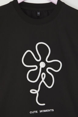 Siyah K?z Cocuk %100 Pamuk Cicek Nak?sl? K?sa Kol Orme T-Shirt TKDSS25TS00104 - Trendyolmilla фото 2