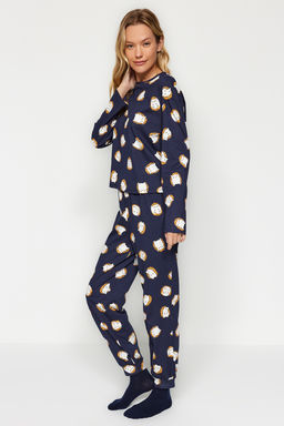 Lacivert %100 Pamuk Tshirt-Jogger Orme Pijama Tak?m? THMAW24PT00136