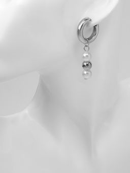 Серьги со съёмным элементом Трансформер бусины жемчуга, цвет белый в серебре