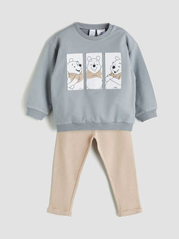 Winnie the Pooh Bask?l? Erkek Bebek Sweatshirt ve E?ofman Alt 2li
