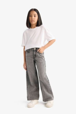 K?z Cocuk Wide Leg Genis Paca Jean Pantolon