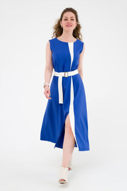 Платье с поясом василек