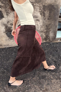 FALDA CAPA EFECTO ANTE / Marr?n chocolate - Zara фото 3