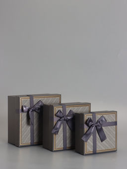 Набор подарочных коробок 3 в 1, прямоугольные с бантом, графитовый, 19×19×9.8;17×17×8; 15×15×6.5 см
