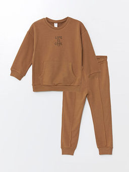 Bisiklet Yaka Bask?l? Erkek Bebek Sweatshirt ve E?ofman Alt 2li Tak?m