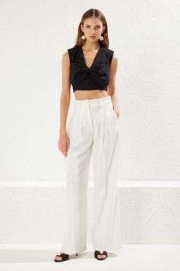 Siyah Fiyonk Detayl? Crop Dokuma Bluz TPRSS25BZ00022 - Trendyolmilla фото 4