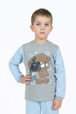 Костюм детский голубоймеланж принт сова в тельняшке