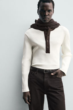 CONTRAST COLLAR RIBBED T-SHIRT - Zara фото 5