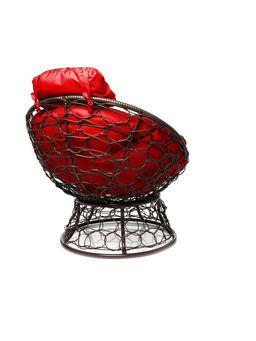 Кресло садовое «Папасан мини», 77×81×68 см, с искусственным ротангом, коричневое, с красной подушкой