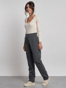 Брюки утепленные спортивные с высокой посадкой женские зимние серого цвета 7141Sr - Colannia фото 7