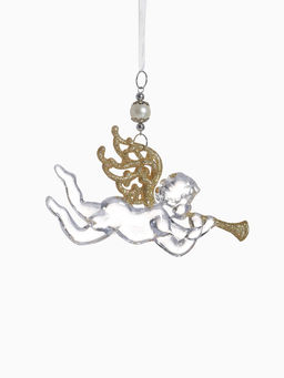 Цена за 2 шт. Ёлочная игрушка Зимнее волшебство. Ангел с трубой, 148 см, прозрачно-золотой фото 13