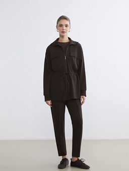 Dik Yaka Oversize Kad?n Fermuarl? Sweatshirt